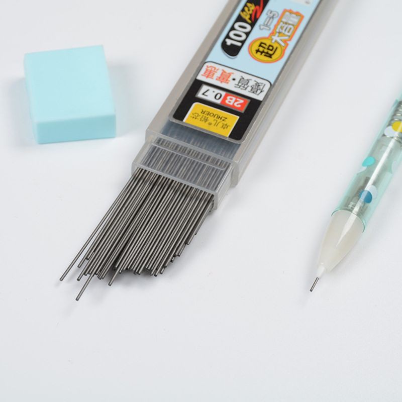 Hộp 100 ruột bút chì Graphite 2B bằng nhựa dành cho bút chì bấm