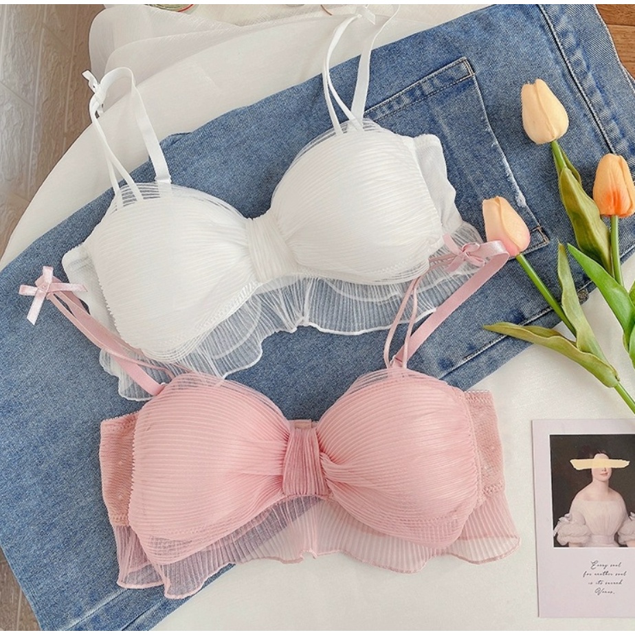 Set Áo Lót Nâng Ngực &amp; Quần Lót Nữ Phối Ren Màu Hồng Dễ Thương