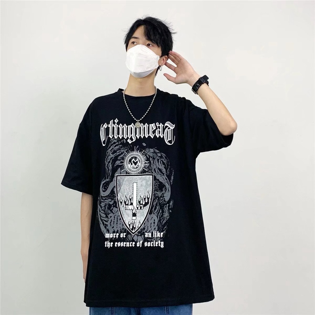 Áo Thun Tay Ngắn Cổ Tròn Dáng Rộng In Chữ Thời Trang Hàn Quốc Cho Nam