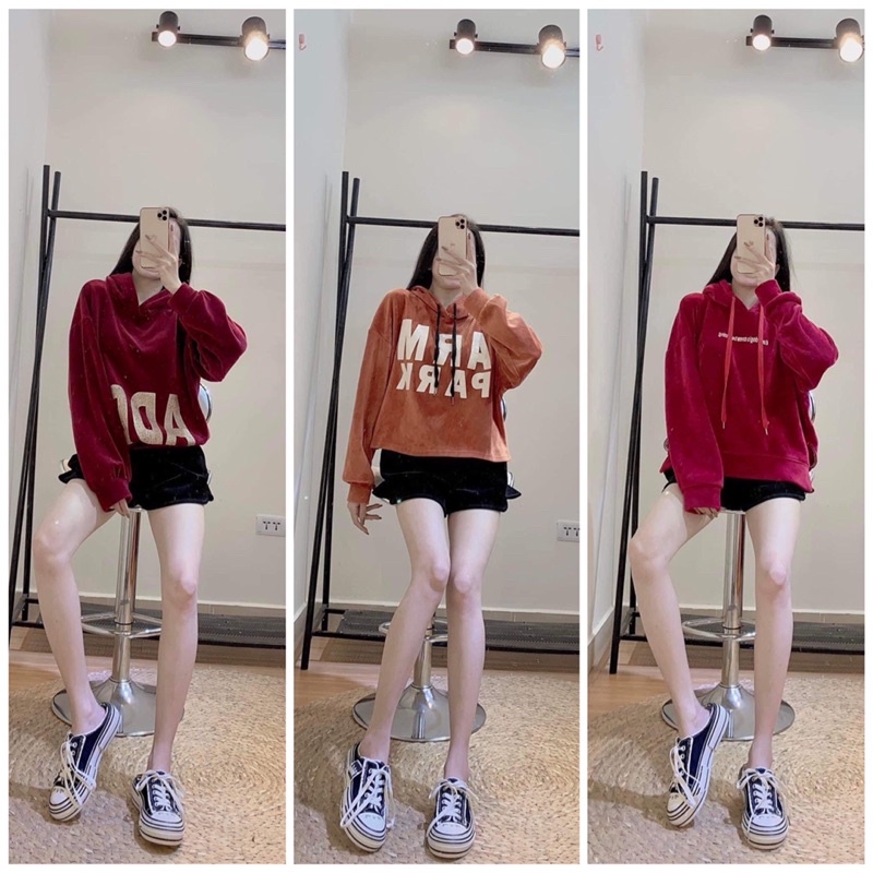 Thanh lý áo len nhung hoodie chữ nhiều dáng chất đẹp ấm Hàn Quốc new99%