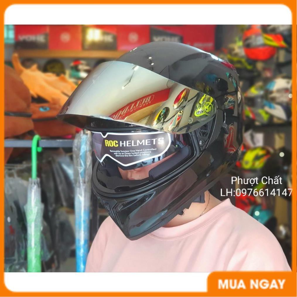 Giá Tận Kho - Nón bảo hiểm Fullface ROC R05 2 kính đen bóng lên kính