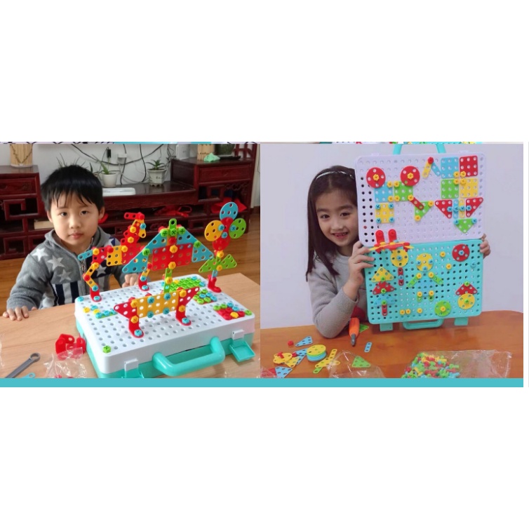 Đồ chơi trí tuệ lắp ráp an toàn cho trẻ,bộ lắp ghép sáng tạo building block,set gồm cả máy bắt vít và tua vít,hàng đẹp