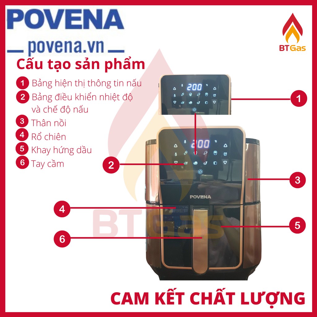 [Mã ELHADEV giảm 4% đơn 300K] Nồi Chiên Không Dầu Điện Tử 6.5L Povena PVN-6265 / Hàng Việt Nam Chất Lượng Cao