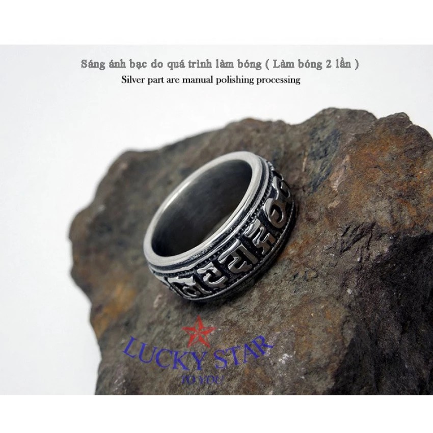 Nhẫn TiTan Khắc Om Mani Padme Hum đeo mãi mãi vĩnh viễn không đen