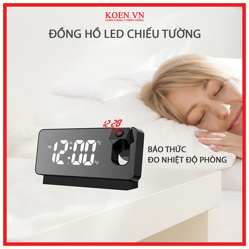 Đồng Hồ Led Để Bàn Koen Báo Thức Đo Nhiệt Độ Phòng Có Đèn Led Chiếu Tường Thay Thế Đèn Ngủ