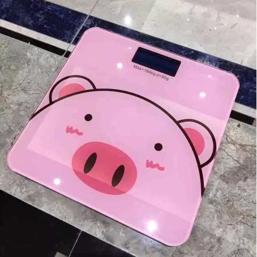 Cân điện tử 3 in 1 hình chú lợn màu hồng Cân sức khỏe điện tử heo hồng kute có hiển thị nhiệt kế