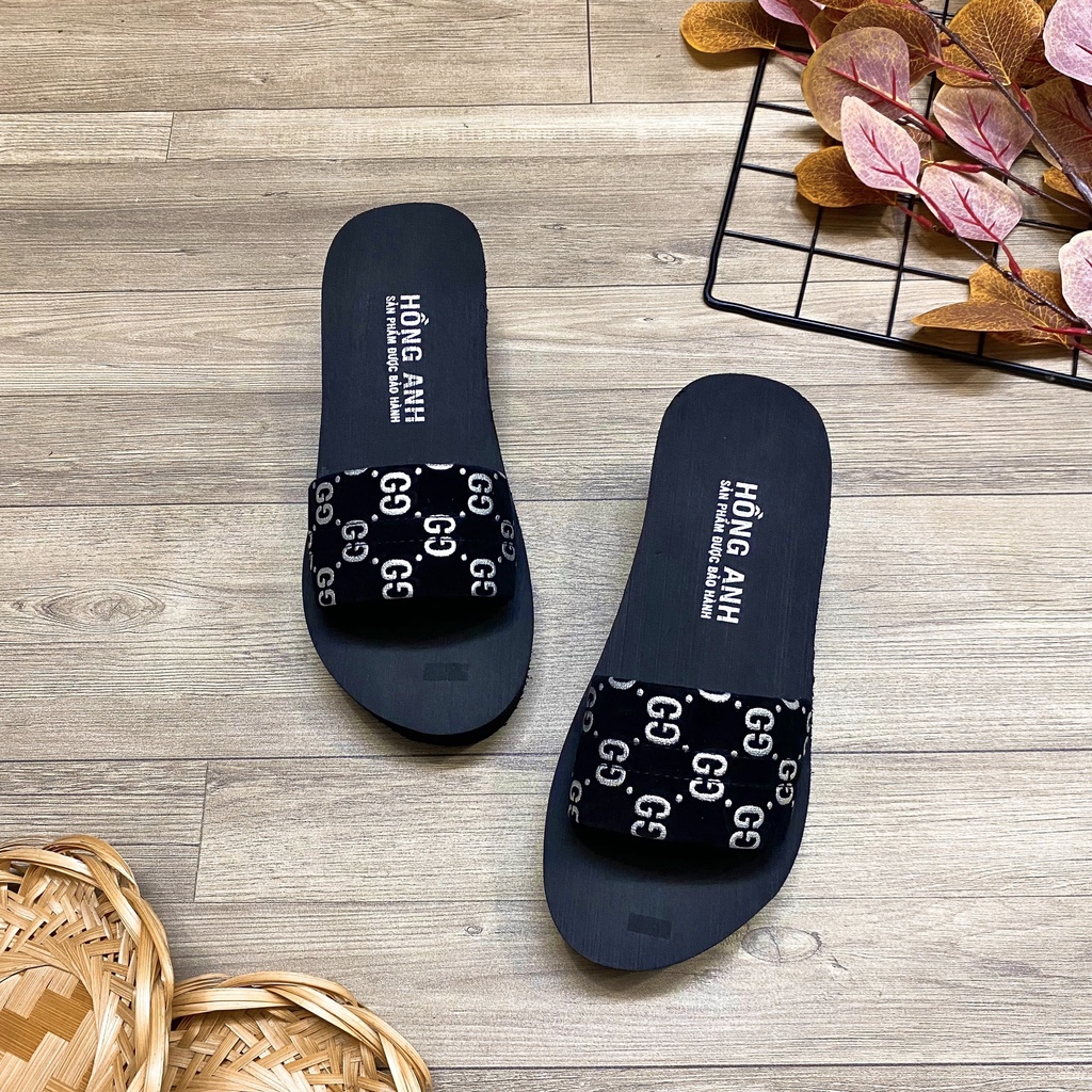 Dép đế xuồng quai nhung phối họa tiết siêu sang chảnh - TT429