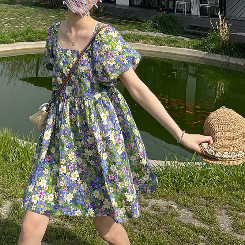 [SALE MẠNH] Váy hoa nhí cổ vuông tay bồng sang chảnh | BigBuy360 - bigbuy360.vn