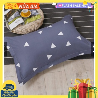 Combo 2 vỏ gối nằm cotton poly hàn mẫu tam giác ghi