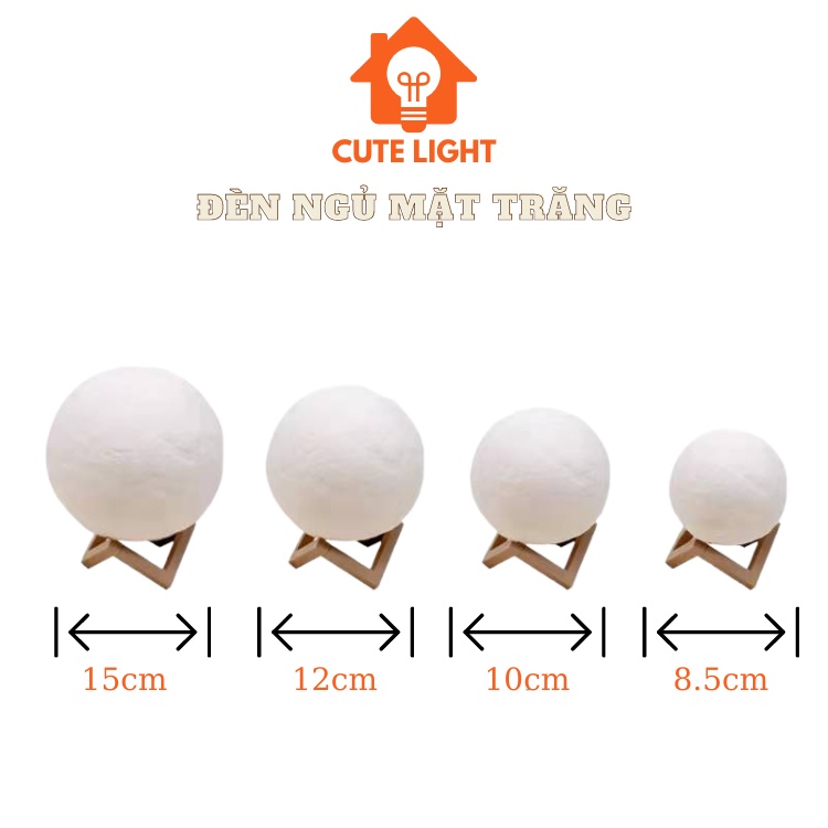 Đèn ngủ mặt trăng 3D, đèn led để bàn trang trí phòng ngủ kích thước 8.5cm 10cm 12cm 15cm