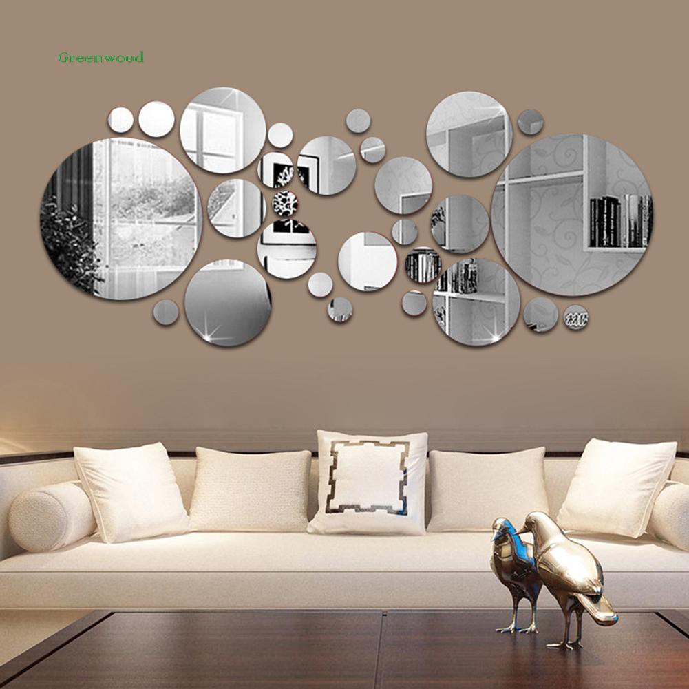 Set 30 hình dán tường tráng gương nhiều kích cỡ trang trí nhà cửa kèm phụ kiện chất lượng cao