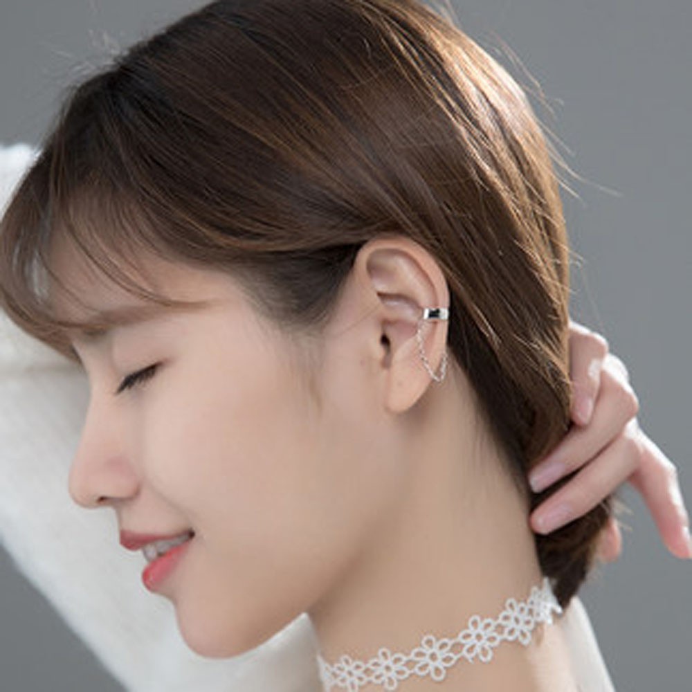 Khuyên Kẹp Vành Tai Bằng Hợp Kim Phối Dây Xích Thời Trang Hàn Quốc Cho Nữ