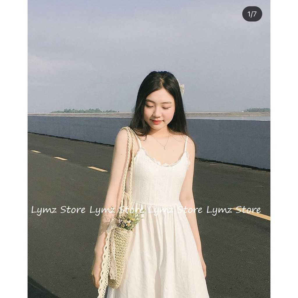 [Ảnh thật/ Video] Váy hai dây phối ren siêu xinh Ulzzang Quảng Châu Lụa hàn mịn,họa tiết nổi Lymz Store