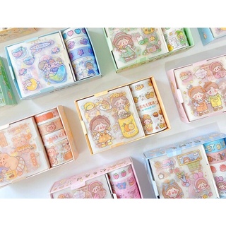 Hộp 5 cuộn washi và sticker dán trang trí