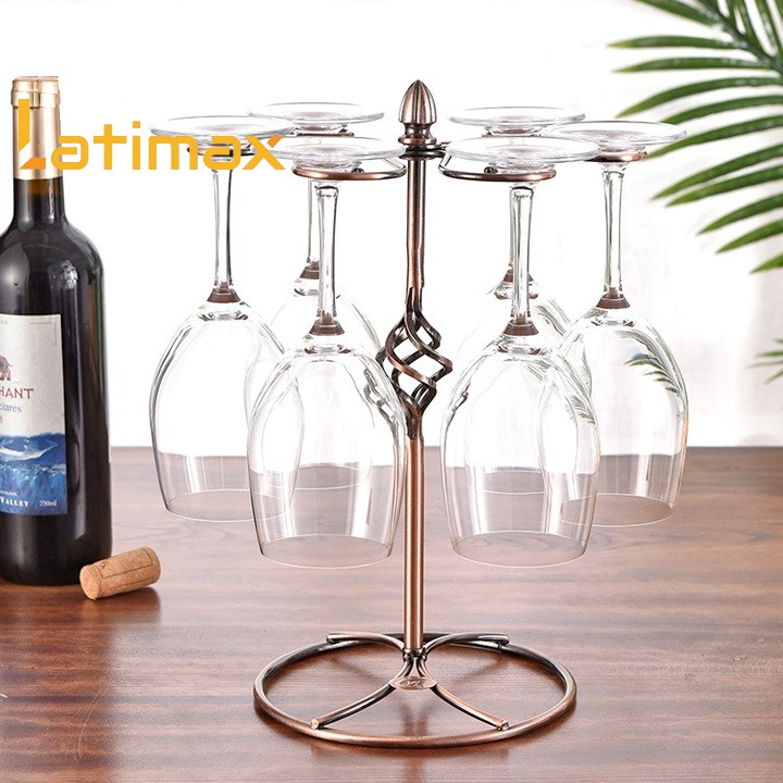 Giá treo ly rượu vang thân thẳng màu đồng Latimax cổ điển sang trọng