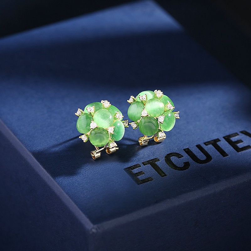 Khuyên Tai Hình Bông Hoa Đính Đá Opal Màu Xanh Lá Phong Cách Hàn Quốc Mới 2022