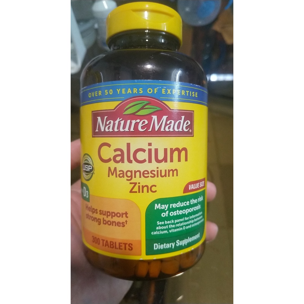 Viên uống bổ sung canxi Nature Made® Calcium Magnesium Zinc With vitamin D 300 của Mỹ