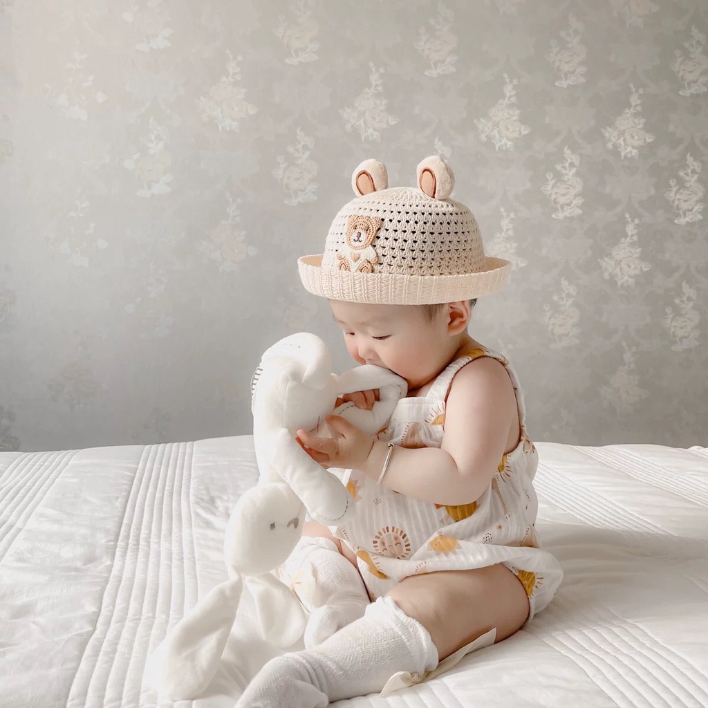 MUP 143: Mũ cói gấu 2 tai Cute cho bé ( 44-48cm)