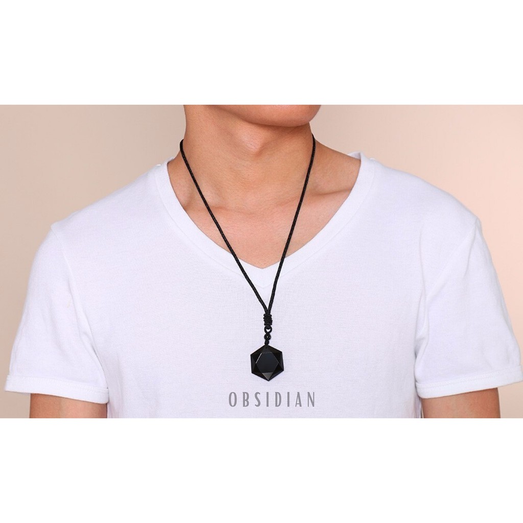 Vòng đeo dây chuyền đá núi lửa Obsidian - Handmade