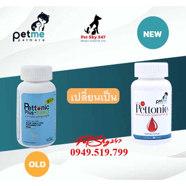 Thực Phẩm Chức Năng Pettonic Bổ Máu, B-Glucan & Vitamin K Cho Chó Mèo Hộp 40 Viên