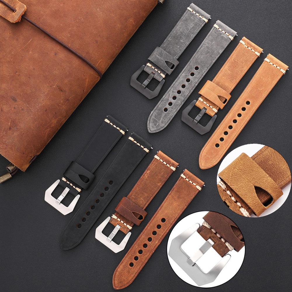 Dây Đeo Đồng Hồ Bằng Da Ngựa 20mm 22mm 24mm Tháo Gỡ Nhanh Màu Nâu Đen Cổ Điển Cho Panerai Fossil