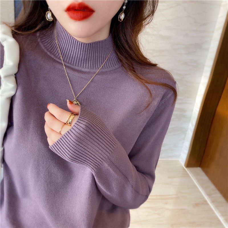 Áo Sweater dệt kim cổ lọ dáng rộng thời trang thu đông mới 021 cho nữ