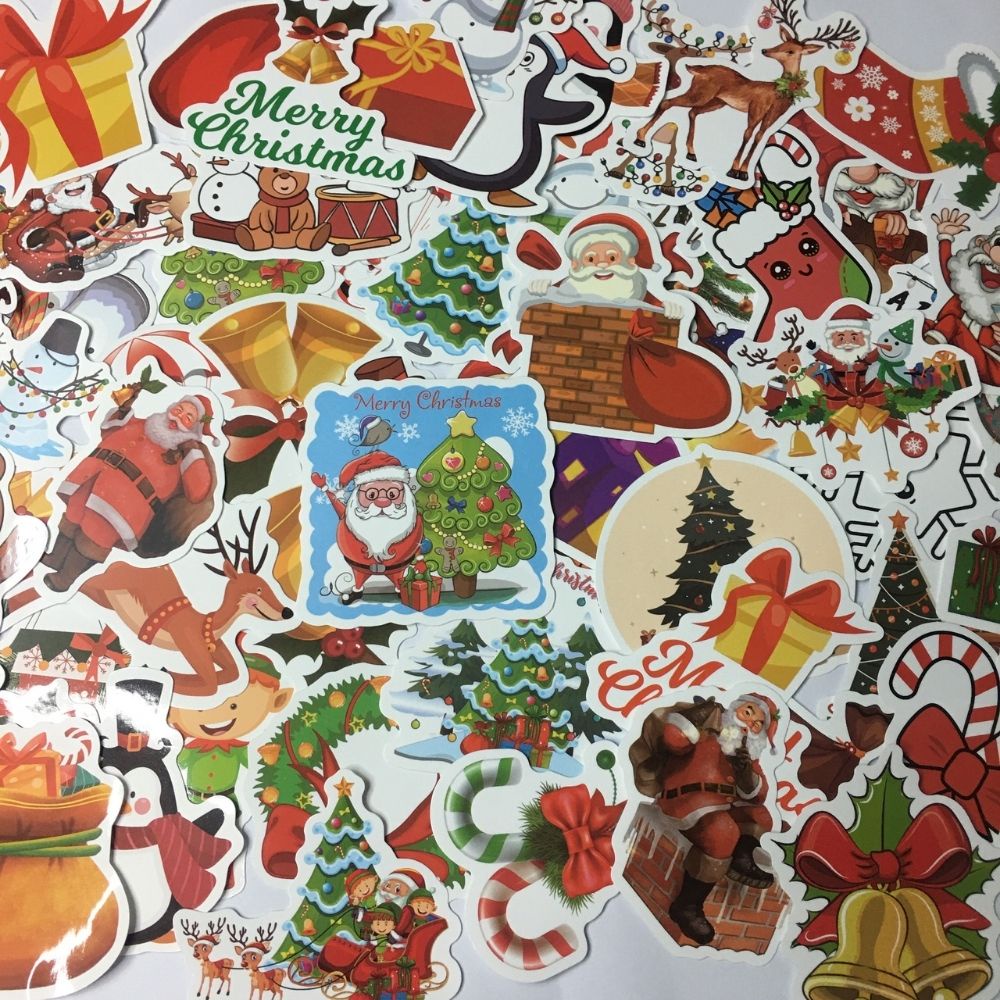 Hình dán sticker cute dễ thương HYA Set Noel 60 hình dán chống nước trang trí mũ bảo hiểm, xe máy, laptop,ván trượt,vali