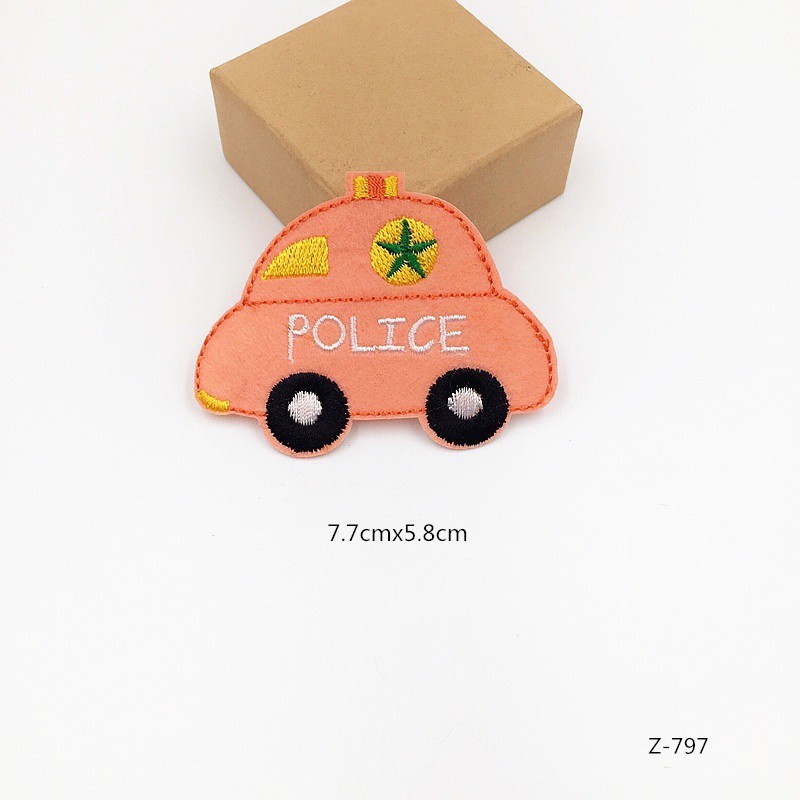 Miếng vải thêu/ủi hình xe cảnh sát dễ thương để trang trí quần áo