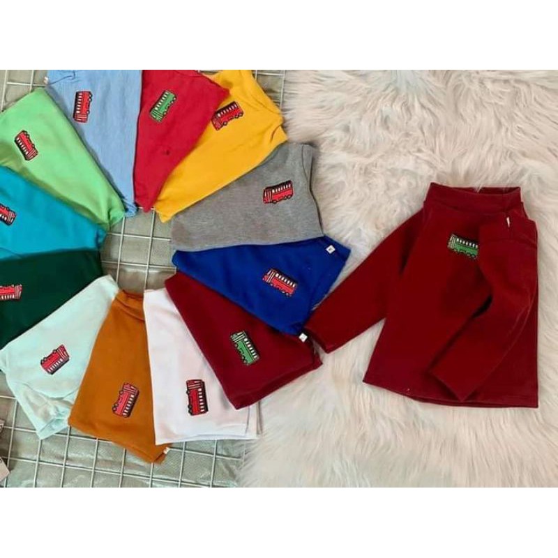 Áo thun giữ nhiệt dài tay cổ lọ 3 phân trẻ em nhiều màu hình ô tô, hình gấu cho bé trai