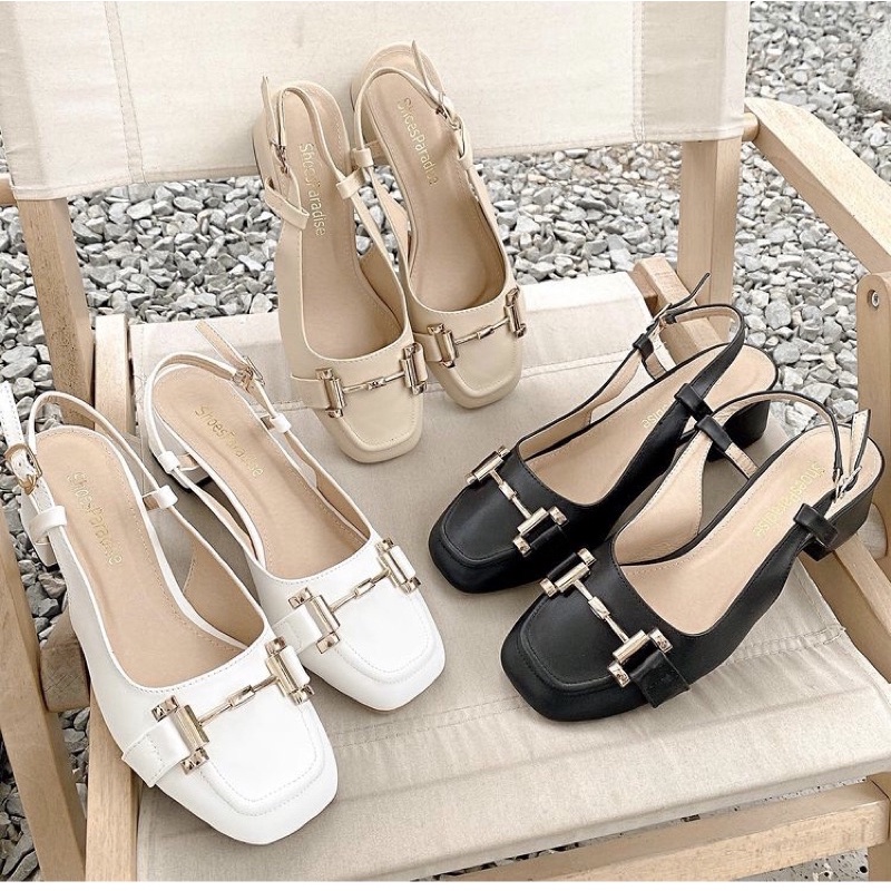 Giày cao gót khuyết gót DeChic bít mũi gót vuông dáng slingback hở eo thời trang tinh tế thanh lịch