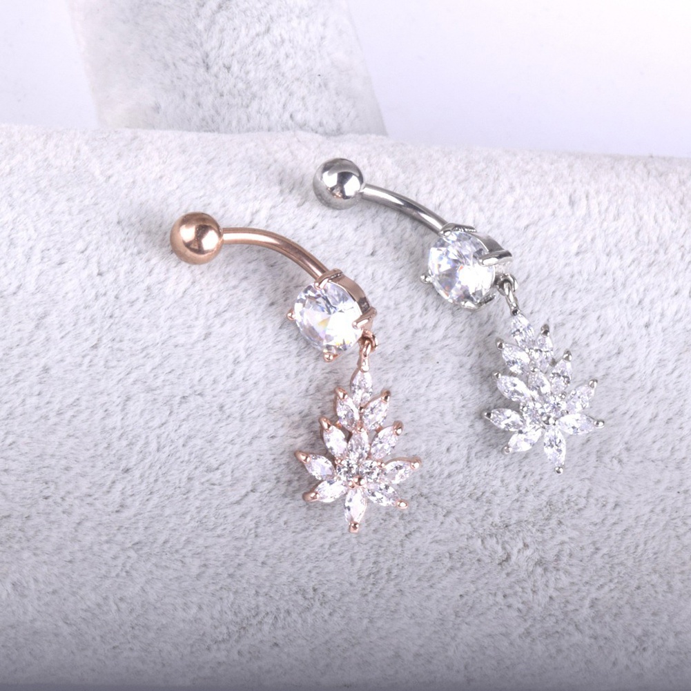 Khuyên Rốn Mặt Hình Lá Đính Đá Nhân Tạo Thời Trang