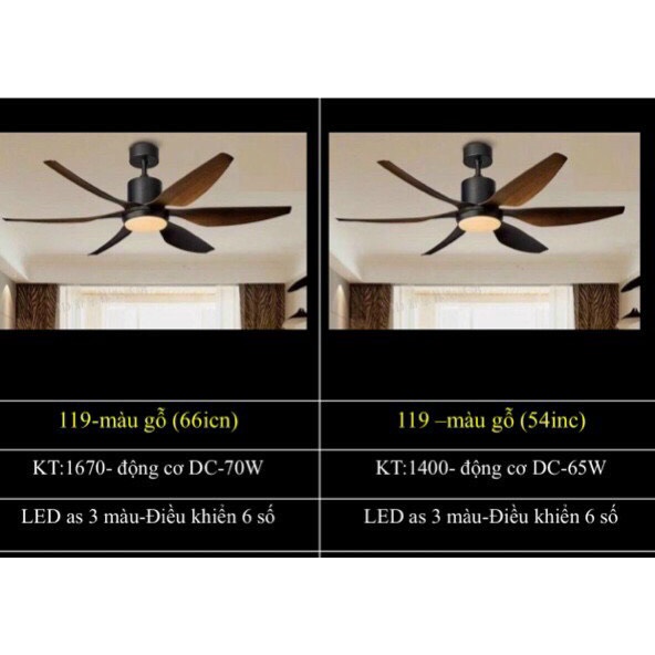 Quạt trần đèn led cao cấp 6 cánh sải dài có khiển từ xa 3 màu ánh sáng,bảo hành 5 năm