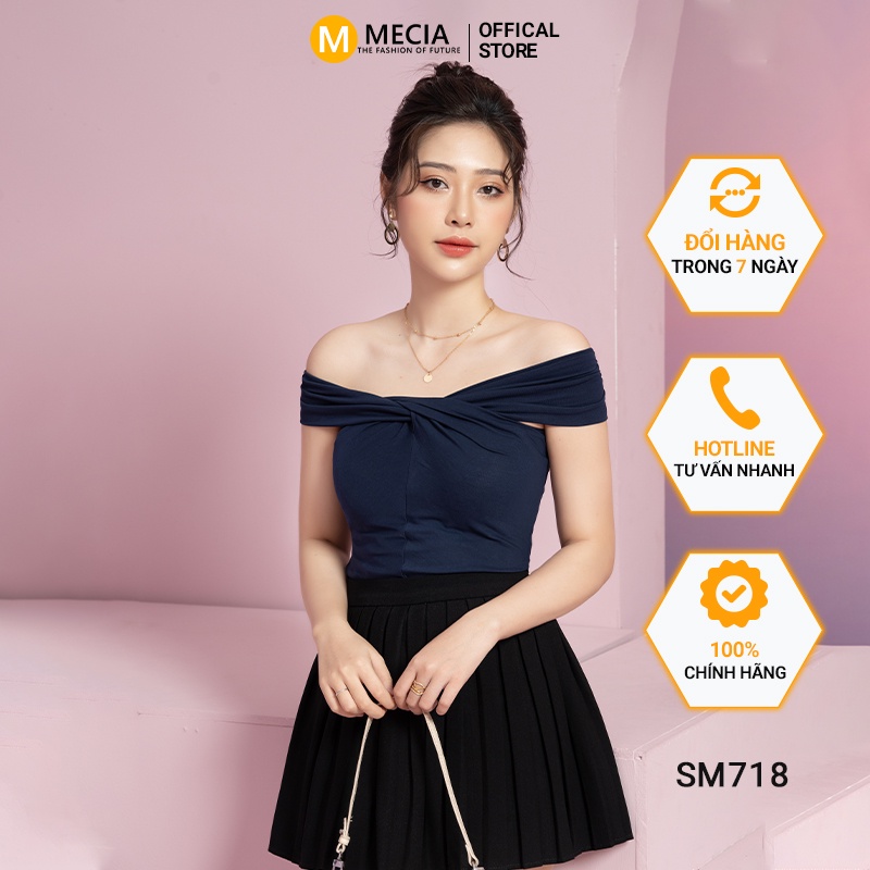 Áo trễ vai xoắn ngực Mecia SM718 – Áo thun kiểu 95% cotton Sang Trọng Thời Trang Công Sở Dạo Phố Dự Tiệc Hàng Cao Cấp