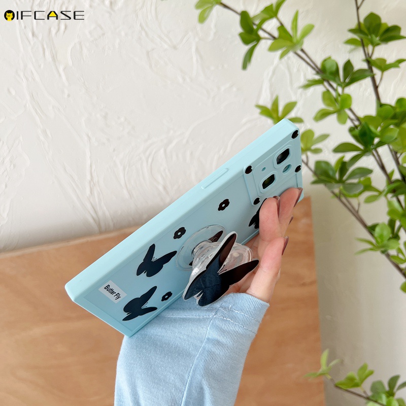 Ốp Điện Thoại Mềm Chống Sốc Có Giá Đỡ Hình Vuông Họa Tiết Bướm Cho iPhone 13 12 11 Pro Max XS Max XR X