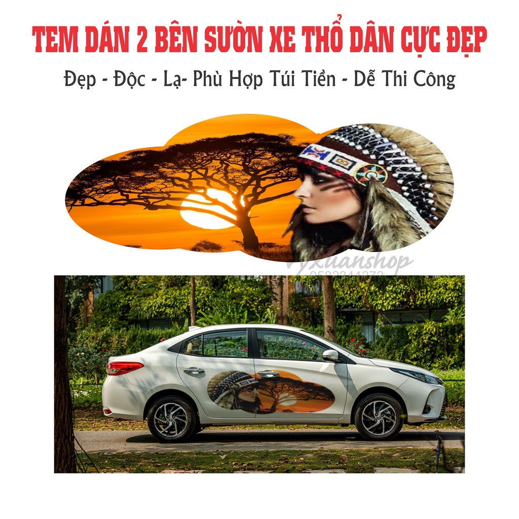 Tem dán sườn xe thổ dân cực đẹp dễ thi công phù hợp với mọi loại xe (decal ô tô ngoài trời)
