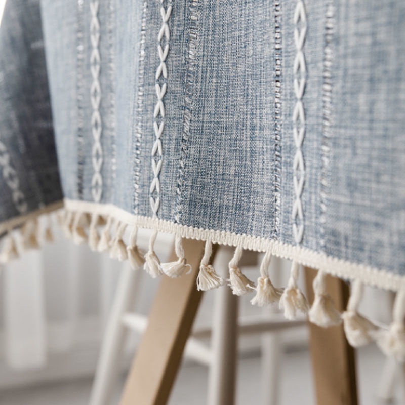 Khăn trải bàn hình chữ nhật bằng vải cotton phối tua rua