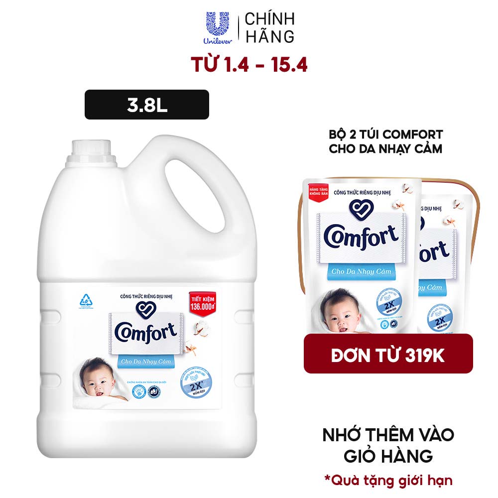 Nước xả vải Comfort Cho Da Nhạy Cảm chai 3.8L
