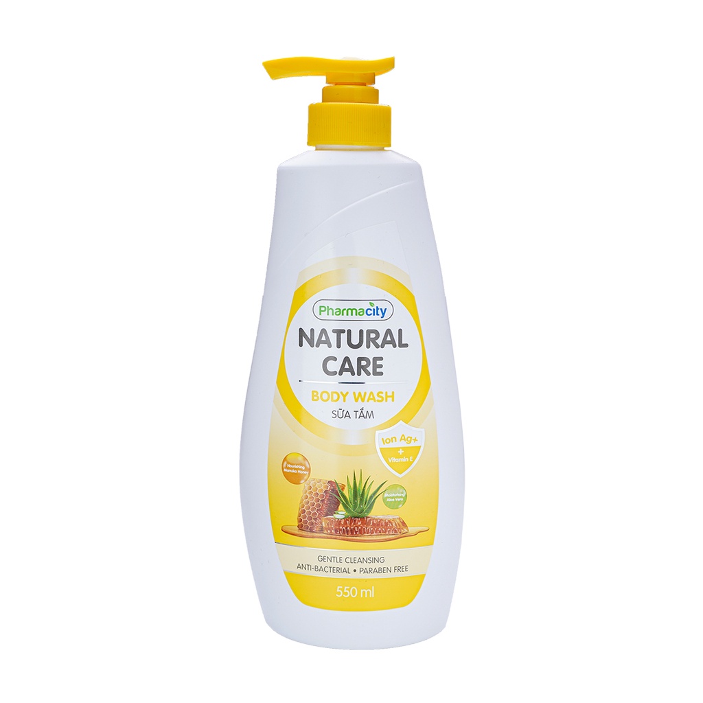 Sữa tắm Pharmacity tinh chất mật ong Manuka và chiết xuất lô hội Natural Care Body Wash (Chai 550g)