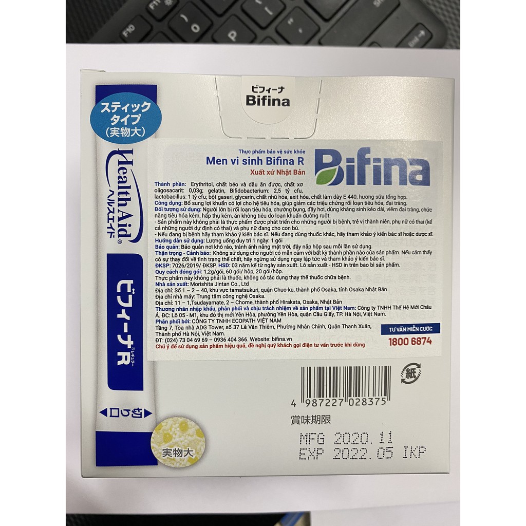 Men Vi Sinh Bifina Nhật Bản R60 gói.Người viêm đại tràng rối loạn tiêu hóa hội chứng ruột kích thích