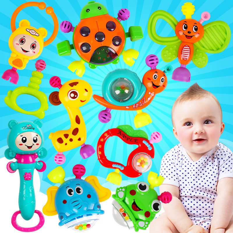 Bộ Đồ Chơi Xúc Xắc Lục Lạc Gặm Nướu 10 Chi Tiết An Toàn, Đáng Yêu Cho Bé