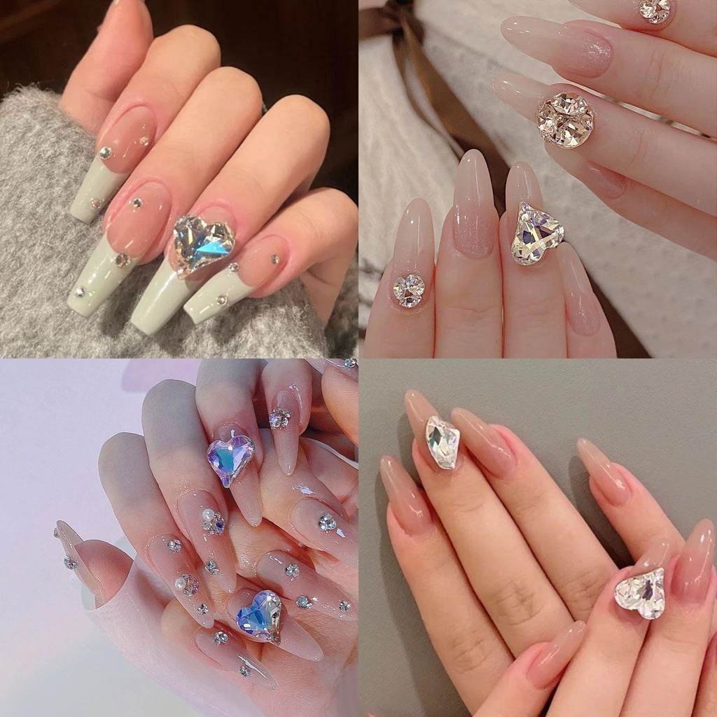 Set 20 Móng Tay Giả|Bộ Dụng Cụ Tự Làm Đồ Thủ Công Tiện Dụng|Hạt Cườm Nhiều Màu Hình Trái Tim