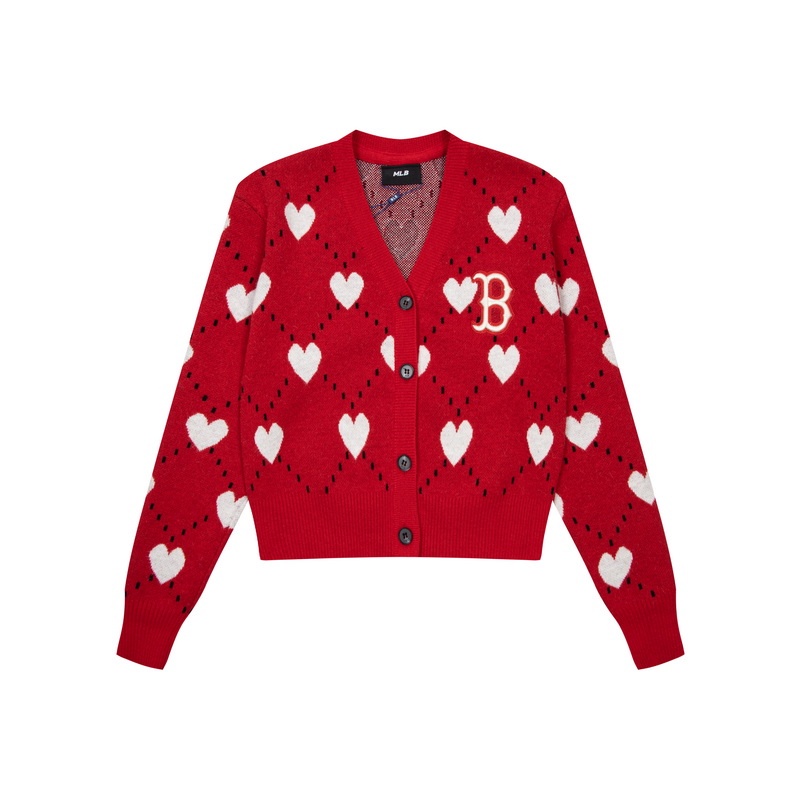 Áo Khoác Cardigan Dệt Kim Tay Dài In Hình Trái Tim MLB Cổ Điển Thời Trang Cho Cặp Đôi