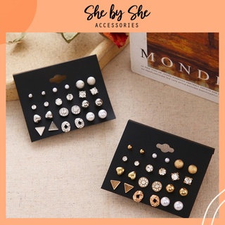 Set bông tai nữ 12 đôi nhỏ xinh (2 ảnh thật ở cuối) - K10.4