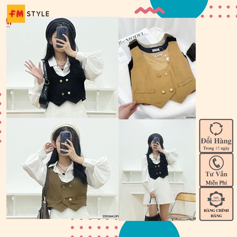 Áo Gile Trơn Vintage Đóng Cúc Dáng Ngắn | Áo Vest Không Tay Hai Màu Phong Cách Hàn Quốc | Fmstyle Shop 220311427