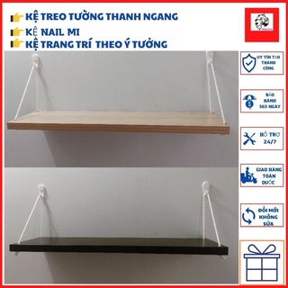 Kệ gỗ treo tường dây thừng đóng đinh không cần khoan, thanh ngang trang trí kiểu dáng mới hàn tặng kèm phụ kiện ZENKOTA