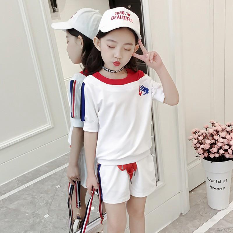 Set Áo Trễ Vai + Quần Short Dễ Thương Cho Bé Gái