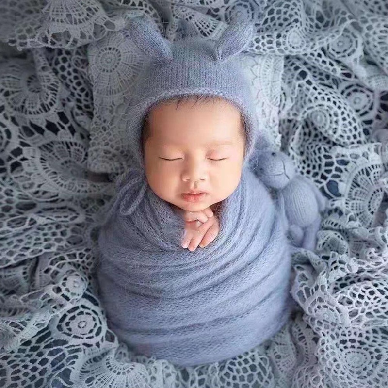 Chăn Ren Rỗng + Gối Quấn + Đệm Đầu Dùng Làm Đạo Cụ Chụp Ảnh Cho Bé Sơ Sinh