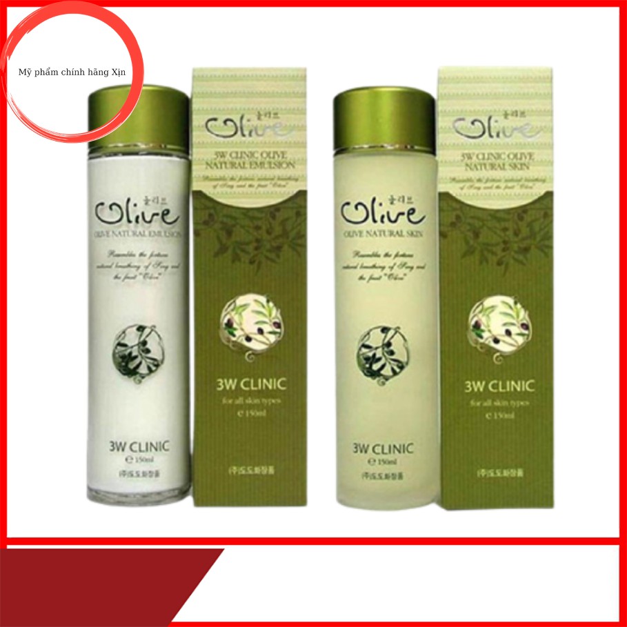 [Hàng Nhập Khẩu] Bộ dưỡng trắng da - bộ chăm sóc da mặt tinh chất Olive 3W Clinic Hàn Quốc [Nước Hoa Hồng+Sữa Dưỡng]