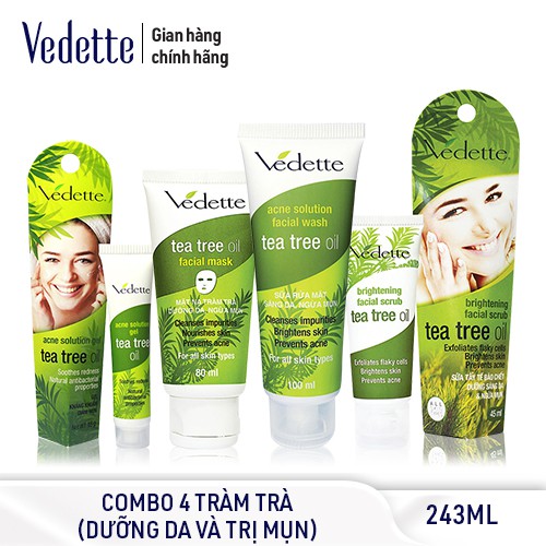 Bộ sản phẩm Tràm Trà Vedette Tea Tree Oil giảm và ngừa mụn hiệu quả