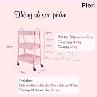 Kệ 3 tầng có bánh xe